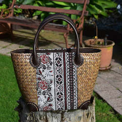 Small Handwoven Krajood Bag with Leather handles | Yompai