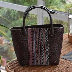 Kitchenware: Dark Woven Krajood Bag with Leather Handles | yompai