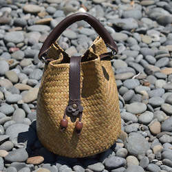 Kitchenware: Krajood Woven Tote Bag with Leather Handle | Yompai