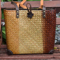 Kitchenware: Handcrafted Three Toned  Krajood Bag with Leather Strap Handles | yompai