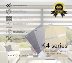 Blind: K4 Series Semi Blockout Zebra Blinds - 3 Colour Options Available