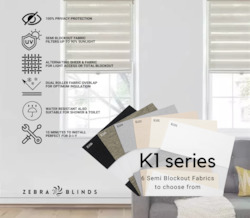 K1 Series Semi Blockout Zebra Blinds - 6 Colour Options Available