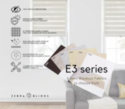 Blind: E3 Series Semi Blockout Zebra Blinds - 6 Colour Options Available