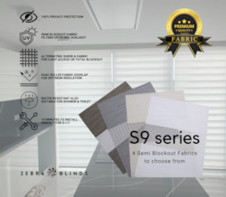 S9 Series Semi Blockout Zebra Blinds - 4 colour options