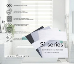 S1 Series Semi Blockout Zebra Blinds - 4 Colour Options Available