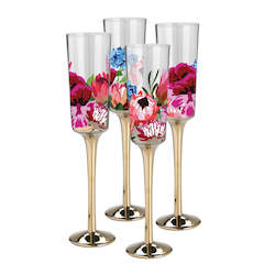 Kitchenware wholesaling: NEW Botanic Blooms Champagne Flutes set of 4 - PRE-ORDER FOR OCTOBER