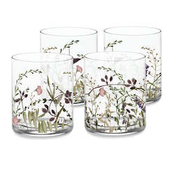 Kitchenware wholesaling: NEW Wildflower Old Fashioned Glass Set of 4  - PRE-ORDER FOR EARLY NOV