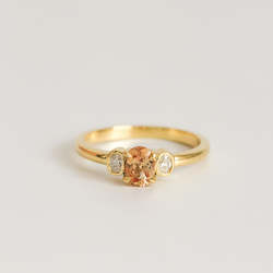 Gold smithing: Orange Oval Sapphire with Diamonds in 18ct Yellow Gold