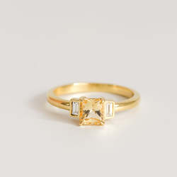 Gold smithing: Yellow-Orange Sapphire with Baguette Diamonds in 18ct Yellow Gold