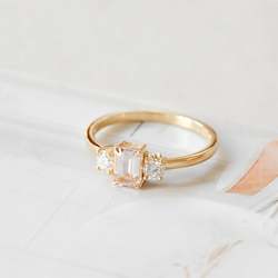 Gold smithing: Pink Emerald Cut Sapphire with Diamonds in Yellow Gold
