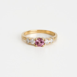 Gold smithing: Pink Sapphire & Diamond Five Stone Ring in Yellow Gold