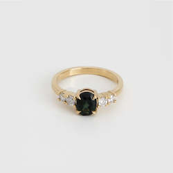 Gold smithing: Oval Green Sapphire & Diamond Five Stone Ring