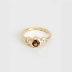 Gold smithing: Brown Sapphire & Diamond Bezel Set Three Stone Ring