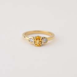 Gold smithing: Yellow Sapphire with Two Diamonds in 18ct Yellow Gold