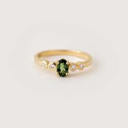 Gold smithing: Green Tourmaline with Diamonds in 18ct Yellow Gold